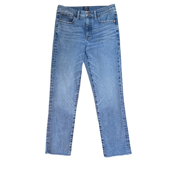 J. Crew Factory Essential Straight Raw Hem Medium Blue Denim Jeans Womens Sz 28 - Picture 3 of 12